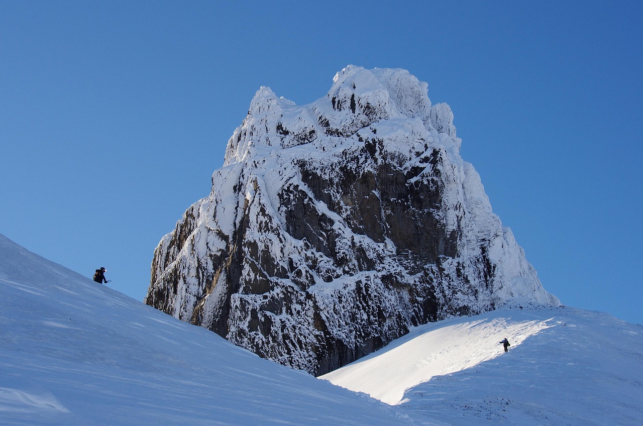 rock, mountains, vertex, ascent, nature, snow, winter, stones, journey, people, hike