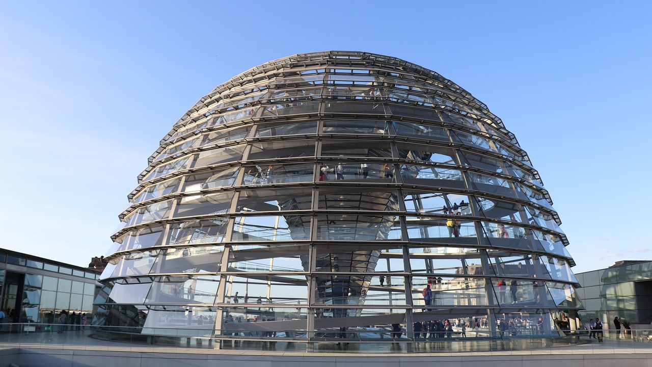 berlin, the reichstag, the german parliament, germany, buildings, columns, policy, glass, dome, people