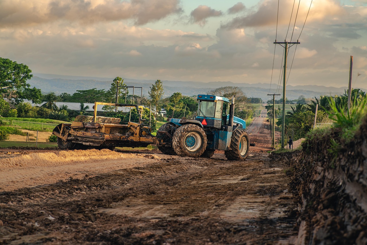 tractor, road work, machine, construction, spanish lookout, new holland, dirt, soil, beelane, heavy, equipment, ai generated
