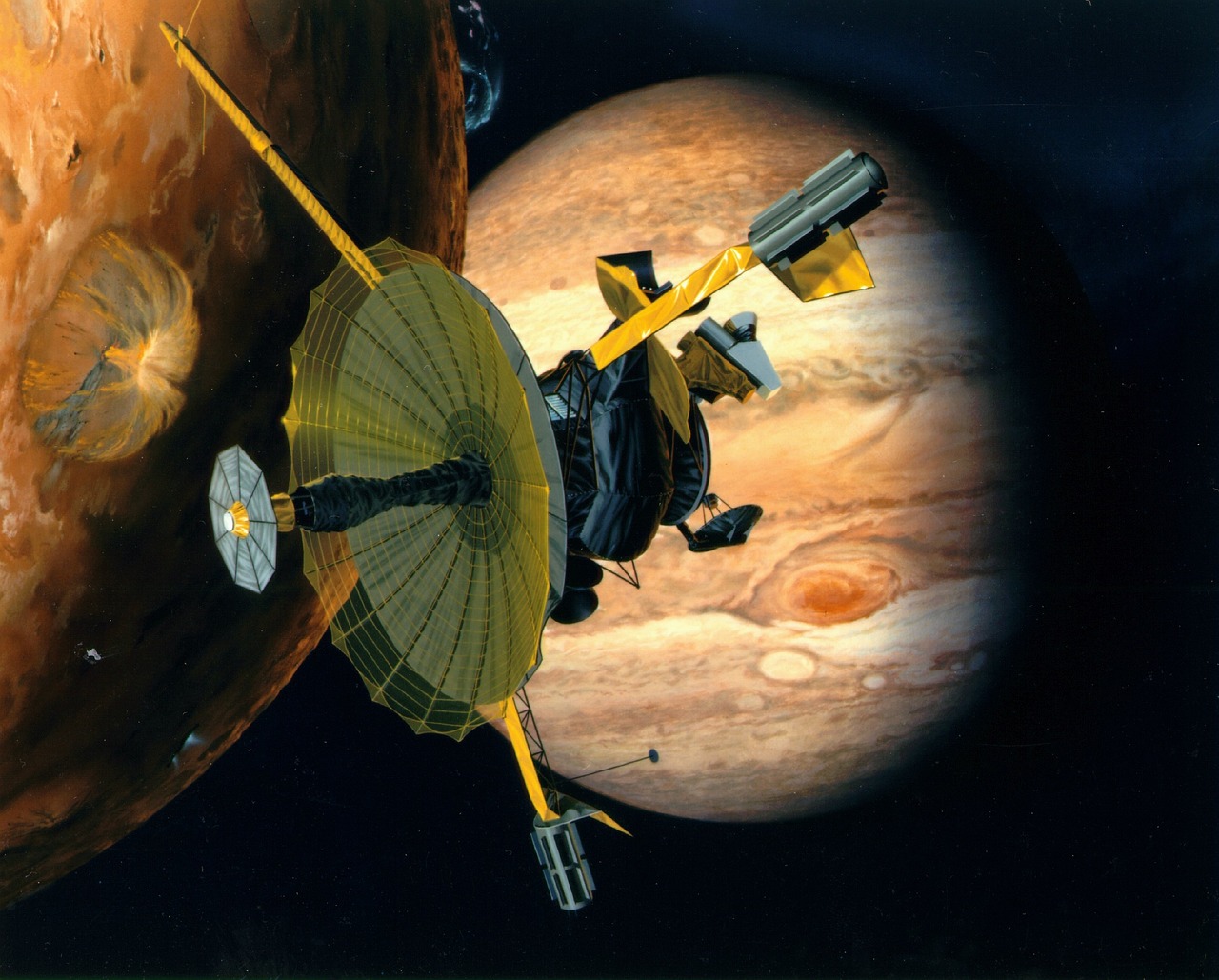 galileo, jupiter, space, sky, outer-space, nature, exploration, probe, spacecraft, dark