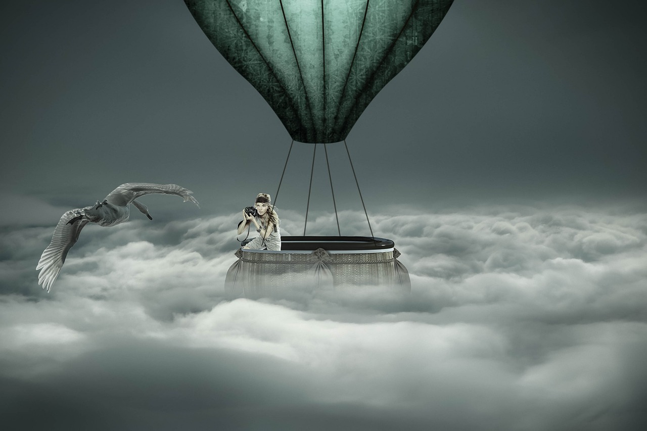 fantasy, about clouds, photographer, balloon, bird, nature, heaven