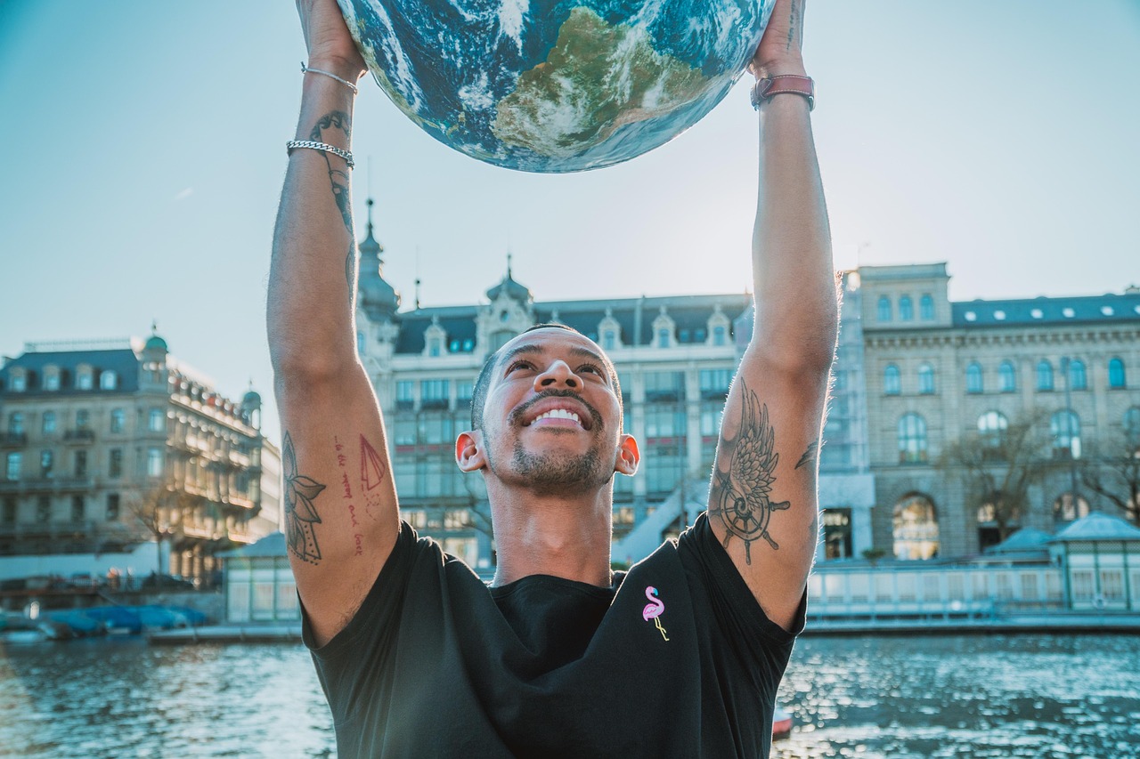the world, world map, earth, globe, in the hands, world, planets, map, global, hope, map of the world, international, continents, no limits, countries, network, young man, balloon, happy, tattoo
