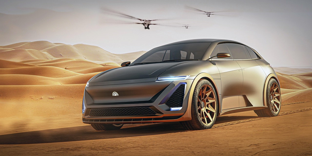 desert, car, electric car, car wallpapers, vehicle, automobile, sports car, luxury car, transportation, nature, futuristic design, 3d render